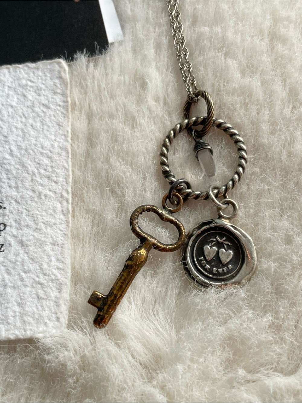 Pyrrha 'Eternal Love' 925 Talisman & Bronze Key, Rose Quartz Charm